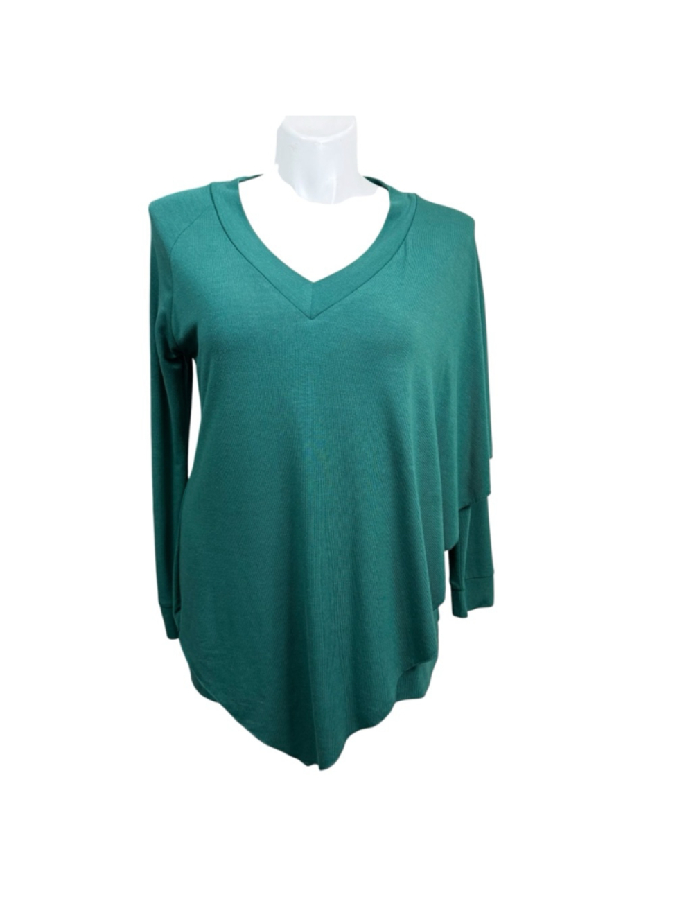 Soft Surroundings Green Asymmetrical Tunic Top Medium Draped Layered